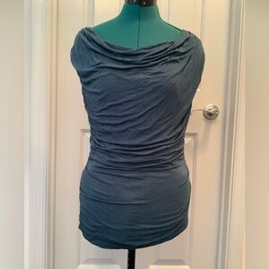 Maurices Top Women M Steel Blue Cowl Neck Ruched Side Sleeveless Lined Waterfall
